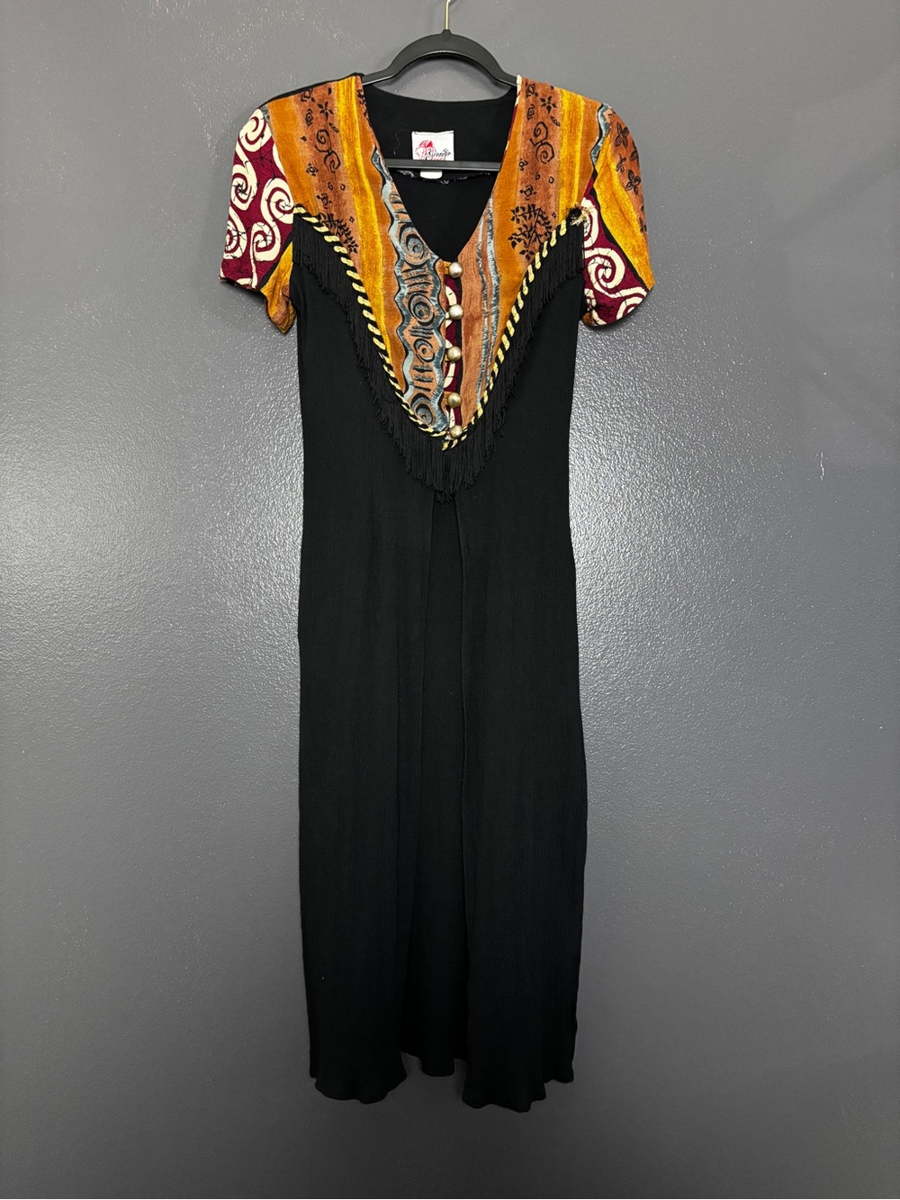 Vintage Western-Style Fringe Maxi Dress | Boho Statement Piece | Size S